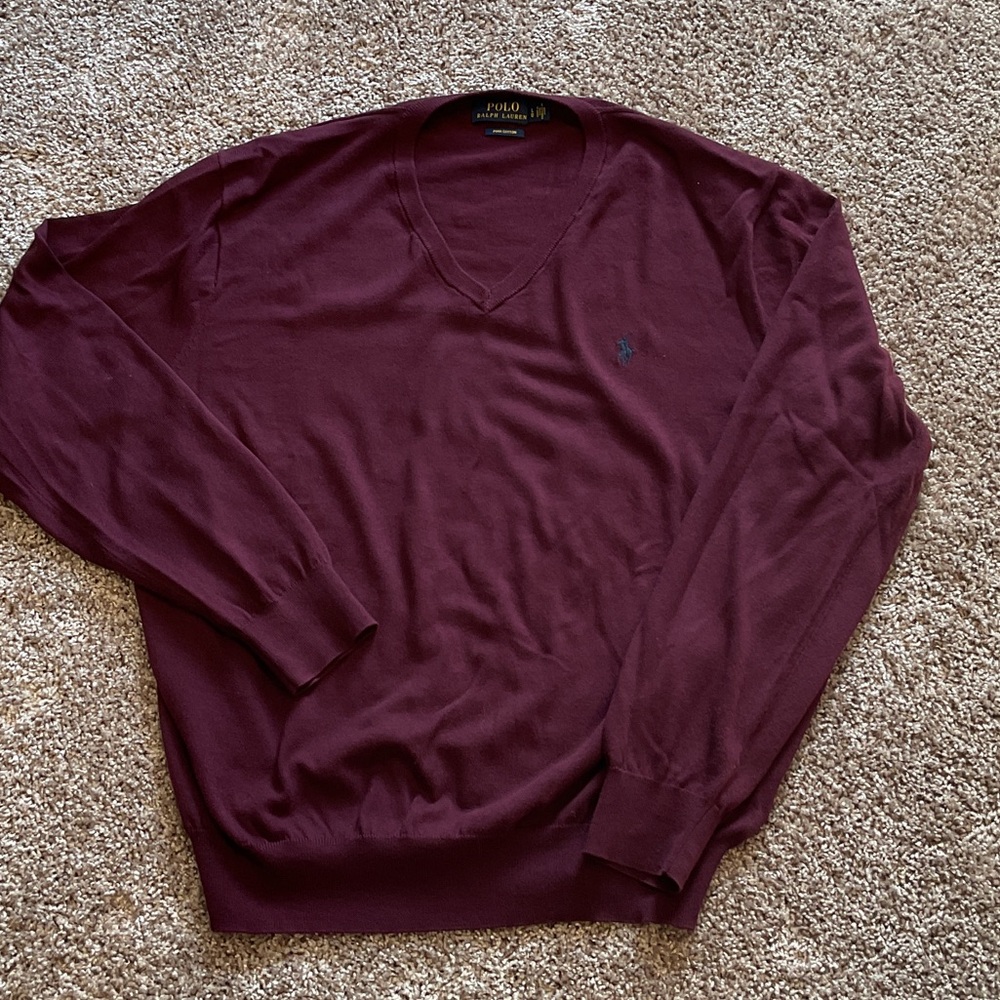Ralph Lauren Men's Deep Burgundy V-Neck Sweater, Size L
